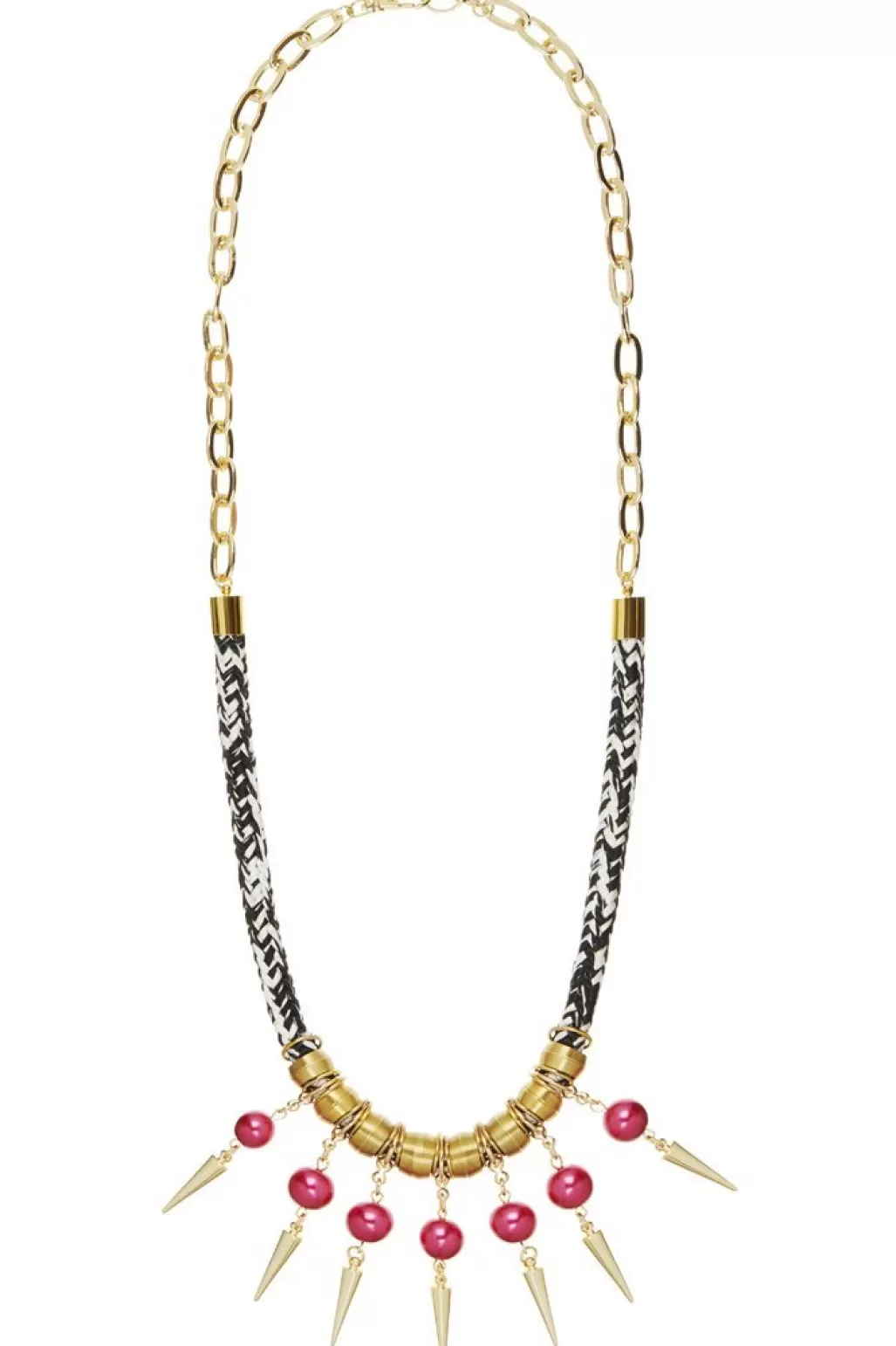 Dark Horse Ornament Strike Out Ageism Charity Crystal Pink Pearl & Gold Plated Spikes Statement Necklace