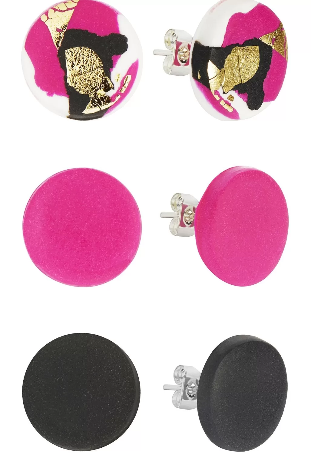 No Shrinking Violet Strike Out Ageism Charity Pink, Black & Gold Set Of 3 Stud Earrings