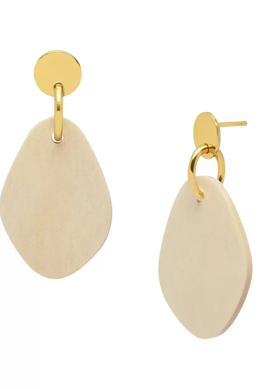 Branch Jewellery White Wood Flat Oval Shaped Gold Earrings